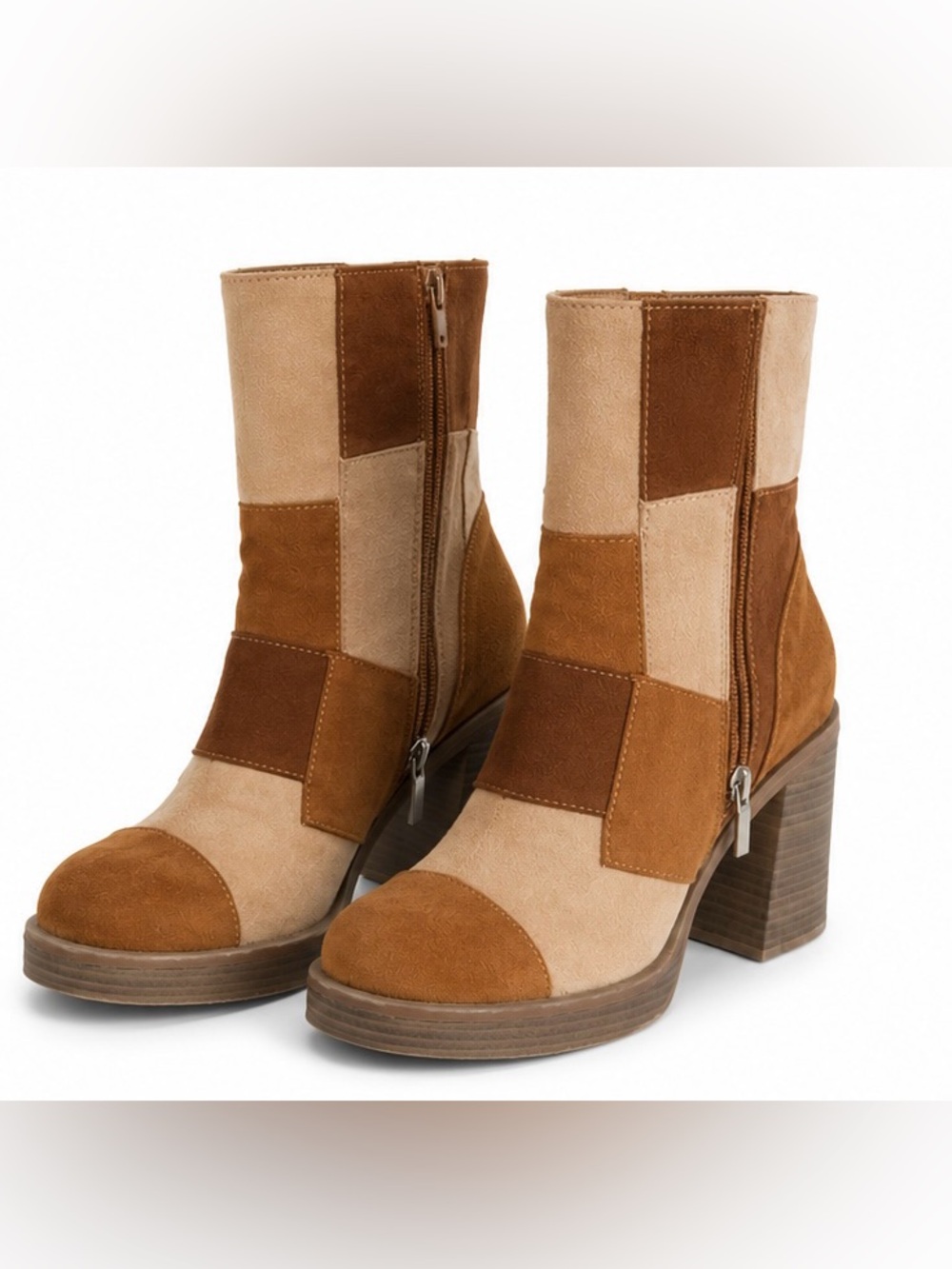 Universal Thread Suede Patchwork Ankle Boots in Brown and Tan